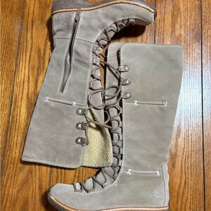 Timberland Moorland Hollace Genuine Suede Leather Women's Tan Lace-Up Boots Sz 6